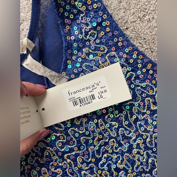 NWT Francesca’s Collection Blue Sleeveless Sequin Mesh Dress Blue size large - Picture 15 of 16
